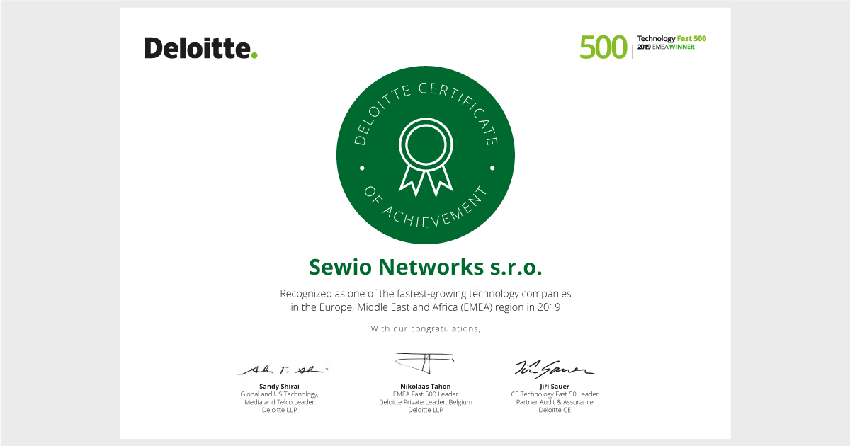 Certificate 2019 EMEA Tech Fast500 WINNERS - Sewio Networks Certificate 2019 EMEA Tech Fast500 WINNERS - Sewio Networks