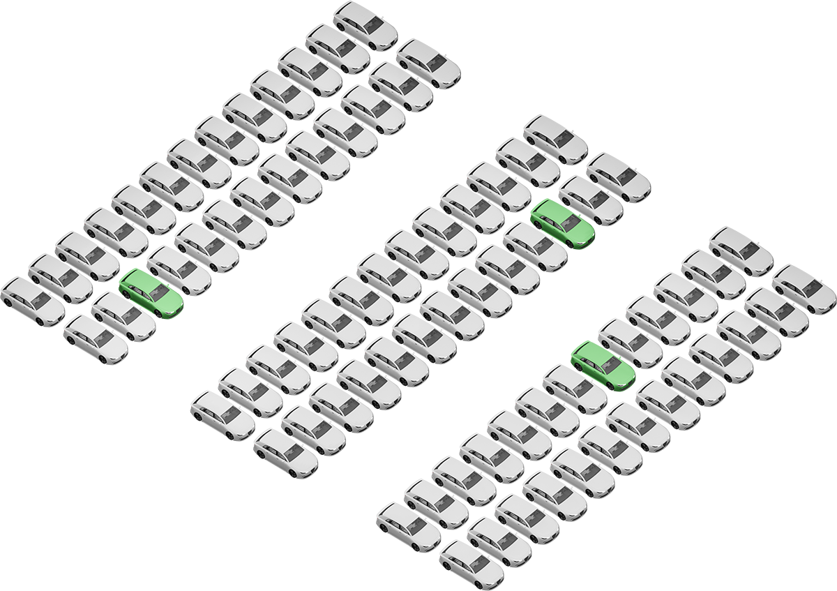 Searching for cars in a large parking lot